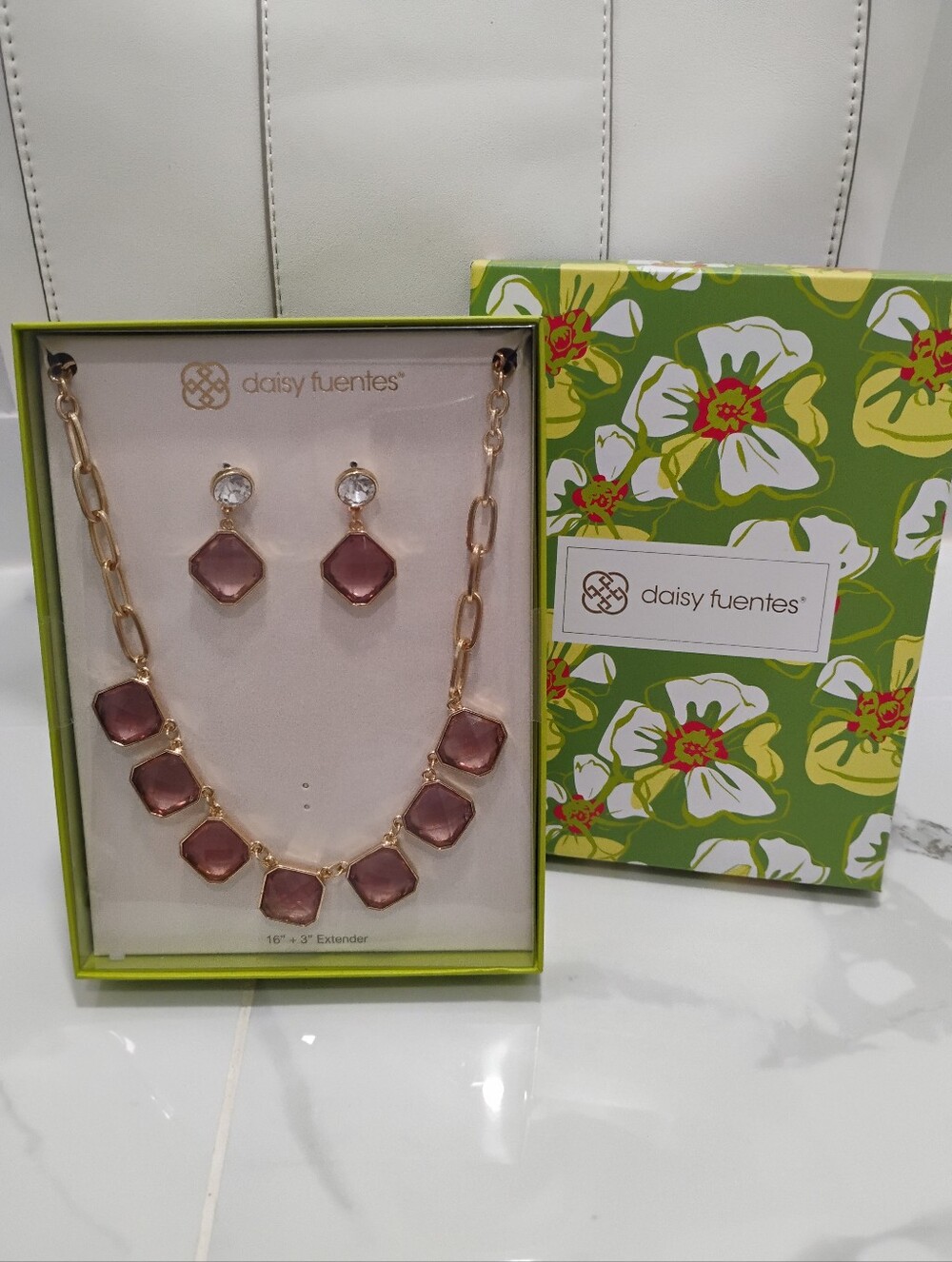 Smokey Taupe Geometric Stone Necklace & Earring Gift Box Set Daisy Fuentes NEW
